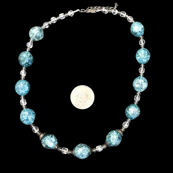 Turquoise Blue Crackle Beads Vintage Necklace 50s 60s - Picture 5 of 10